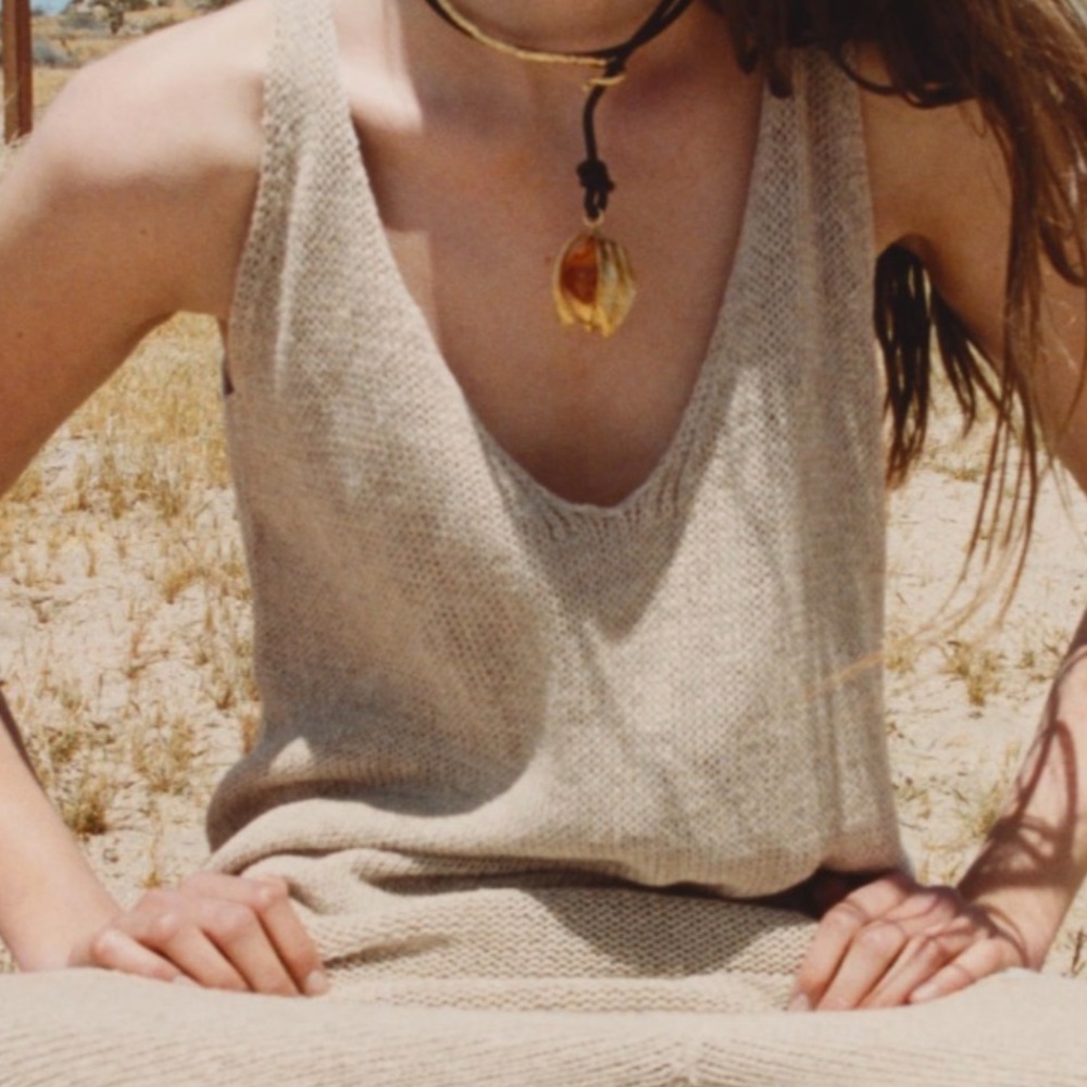 Zara LONGLINE LINEN BLEND KNIT TANK TOP